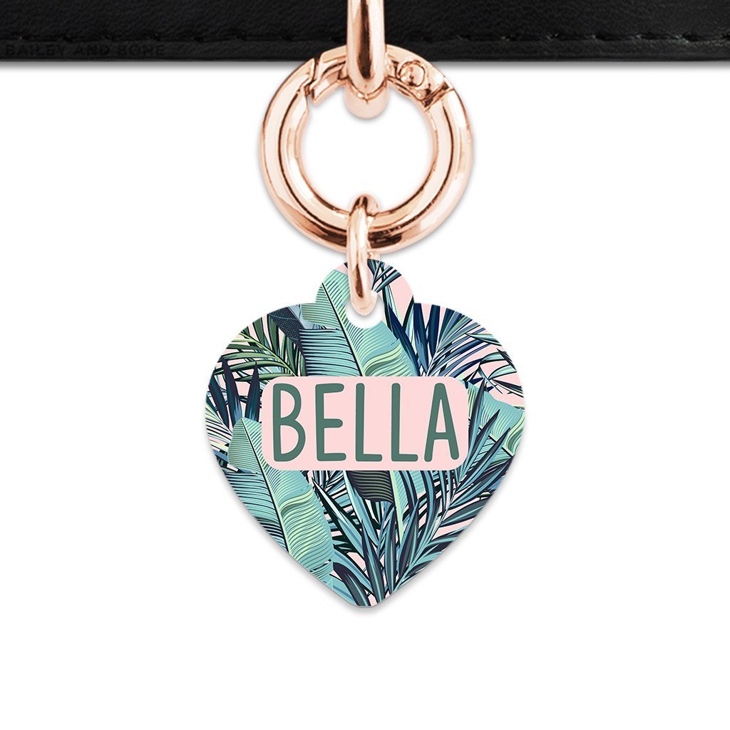 Bailey And Bone Pet Tag Heart / Rose Gold Pink And Green Palms Pet Tag