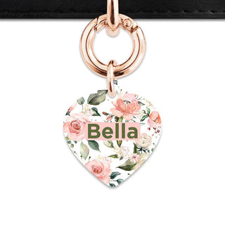 Bailey And Bone Pet Tag Heart / Rose Gold Pink And Green Roses Pet Tag