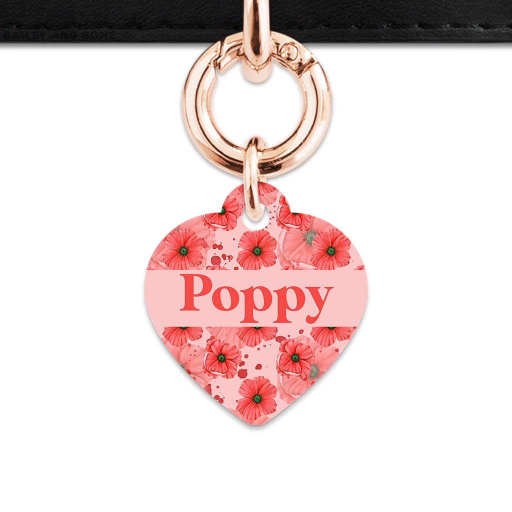 Bailey And Bone Pet Tag Heart / Rose Gold Pink And Red Poppy Pet Tag