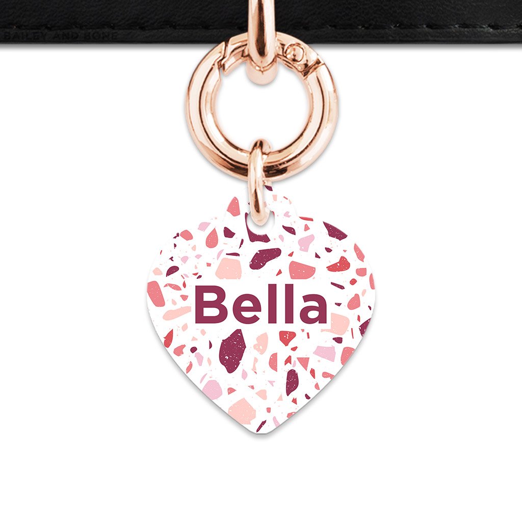 Bailey And Bone Pet Tag Heart / Rose Gold Pink And White Terrazzo Pet Tag