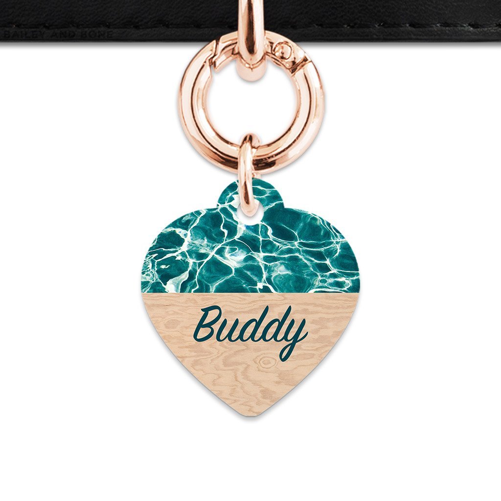 Bailey And Bone Pet Tag Heart / Rose Gold Plywood And Water Pet Tag