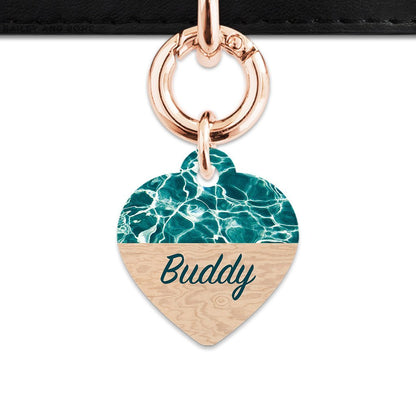 Bailey And Bone Pet Tag Heart / Rose Gold Plywood And Water Pet Tag