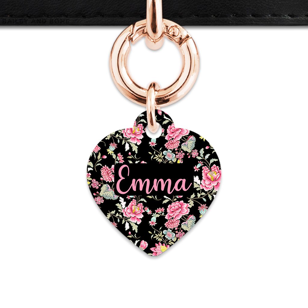 Bailey And Bone Pet Tag Heart / Rose Gold Vintage Pink Flowers Pet Tag