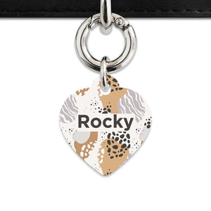 Bailey And Bone Pet Tag Heart / Silver Abstract Safari Pattern Pet Tag