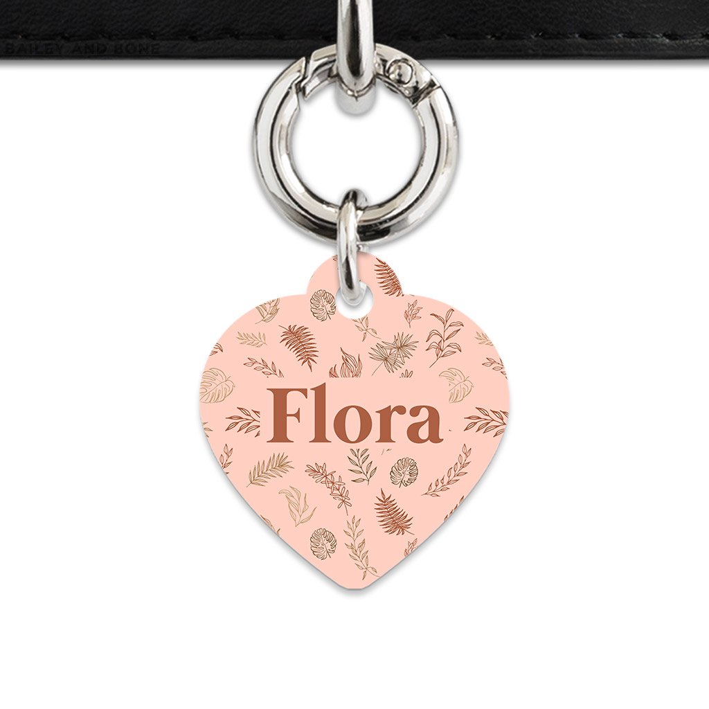 Bailey And Bone Pet Tag Heart / Silver Boho Brown Leaves Pet Tag