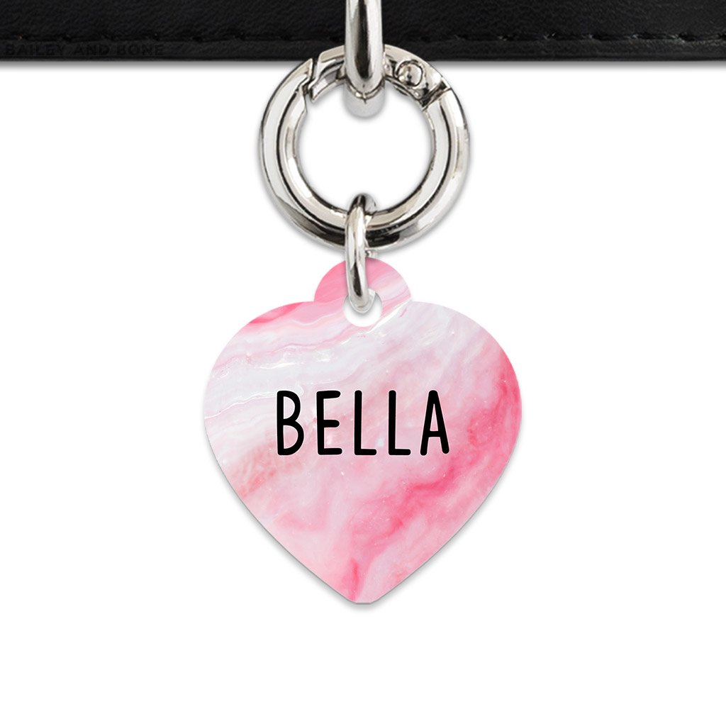 Bailey And Bone Pet Tag Heart / Silver Light Pink Marble Pet Tag