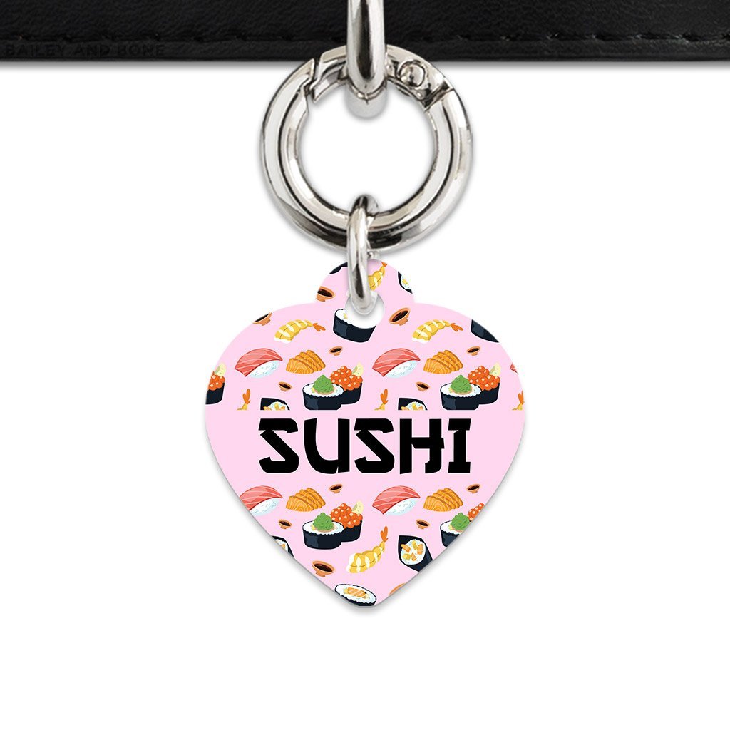 Bailey And Bone Pet Tag Heart / Silver Light Pink Sushi Pattern Pet Tag