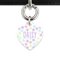 Bailey And Bone Pet Tag Heart / Silver Pastel Daisy Pattern Pet Tag