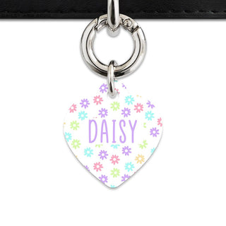 Bailey And Bone Pet Tag Heart / Silver Pastel Daisy Pattern Pet Tag
