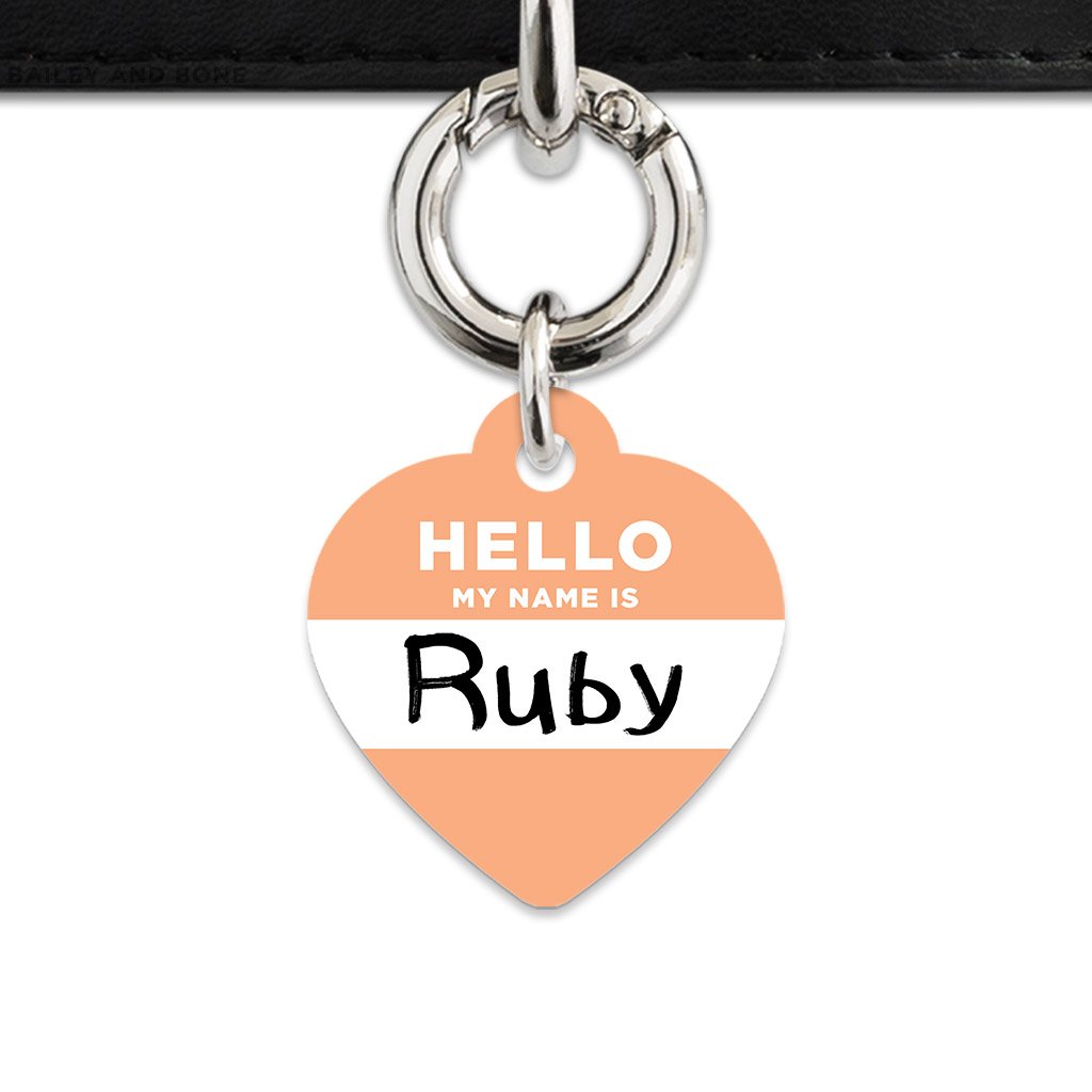 Bailey And Bone Pet Tag Heart / Silver Pastel Orange Hello My Name Is Pet Tag