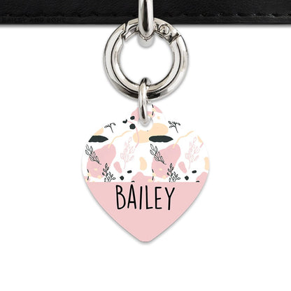 Bailey And Bone Pet Tag Heart / Silver Pastel Painted Leaves Pet Tag
