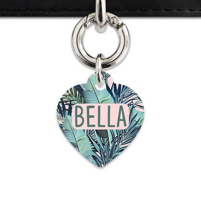 Bailey And Bone Pet Tag Heart / Silver Pink And Green Palms Pet Tag