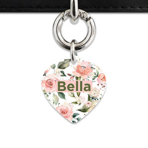 Bailey And Bone Pet Tag Heart / Silver Pink And Green Roses Pet Tag
