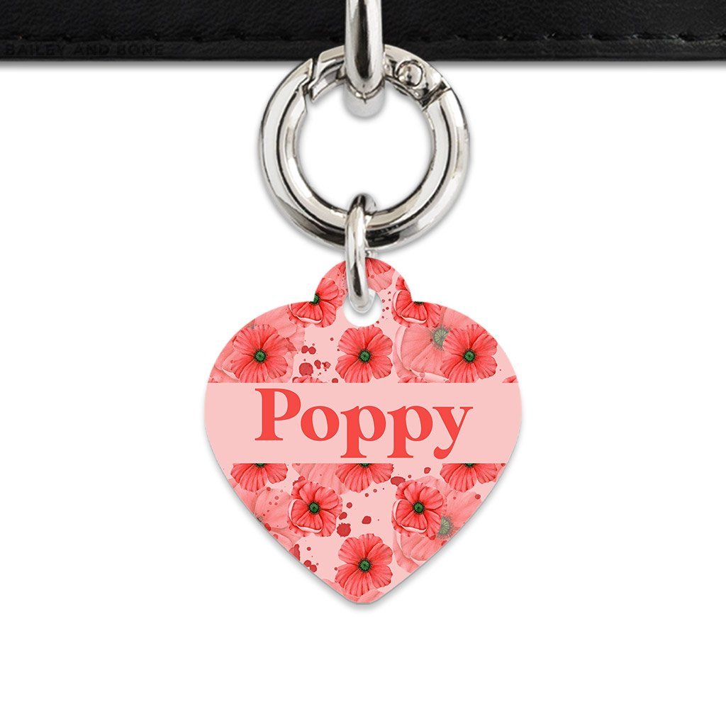 Bailey And Bone Pet Tag Heart / Silver Pink And Red Poppy Pet Tag