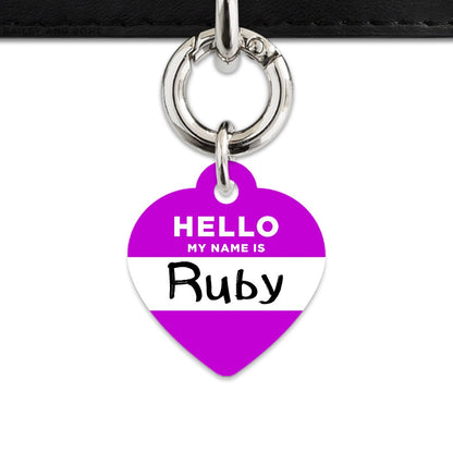 Bailey And Bone Pet Tag Heart / Silver Purple Hello My Name Is Pet Tag