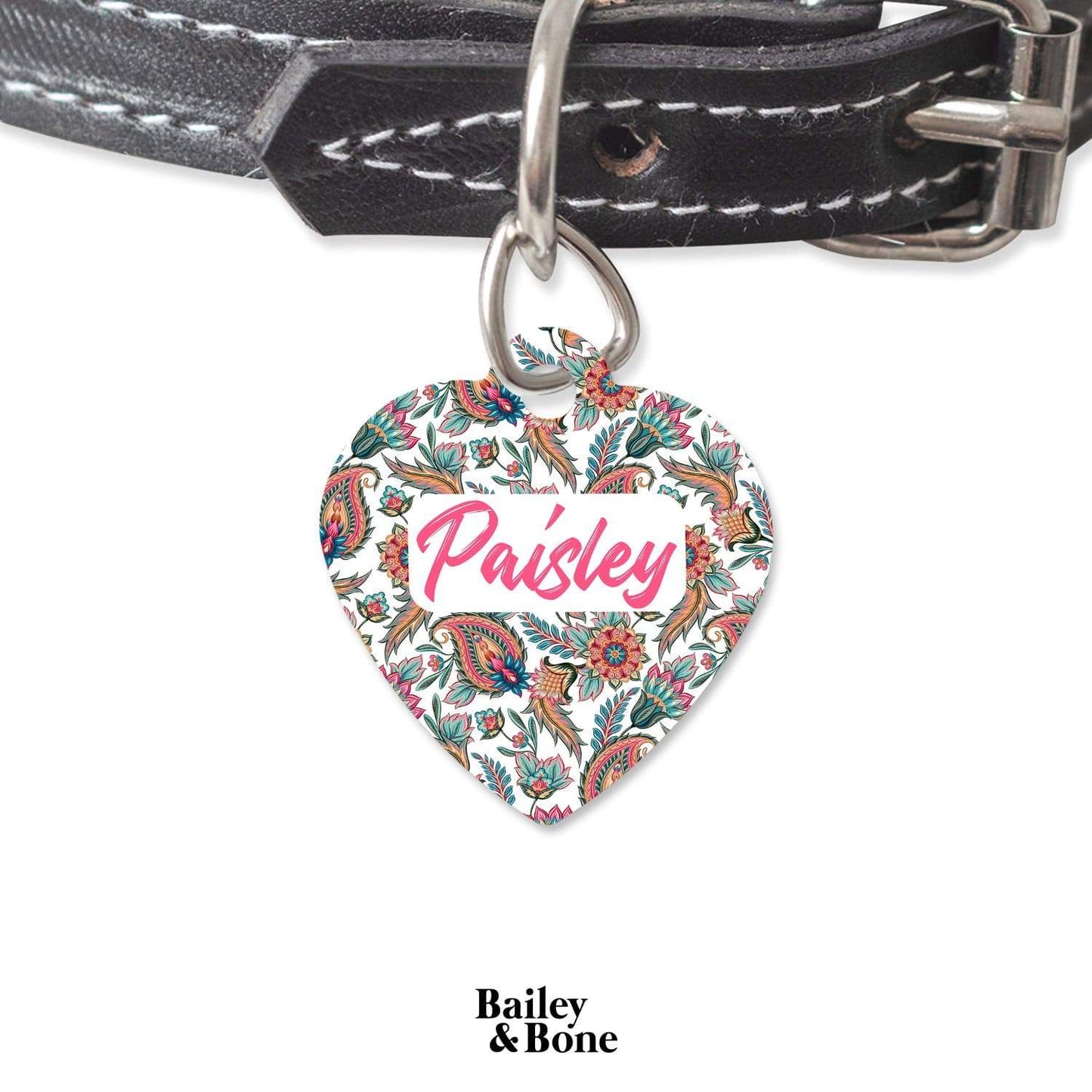 Bailey And Bone Pet Tag Heart Vintage Paisley Pattern Pet Tag