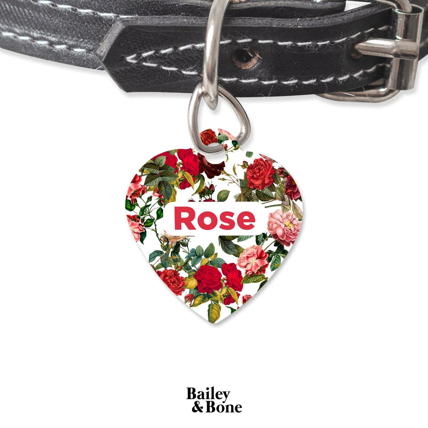 Bailey And Bone Pet Tag Heart Vintage Red Roses Pet Tag