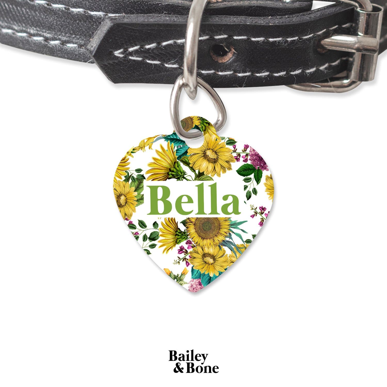 Bailey And Bone Pet Tag Heart Vintage Yellow Sunflowers Pet Tag