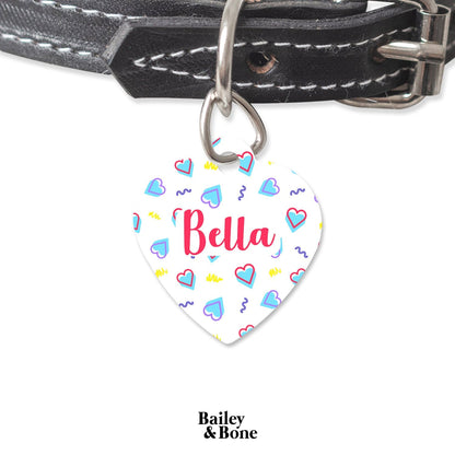 Bailey And Bone Pet Tag Heart White Retro Hearts Pet Tag