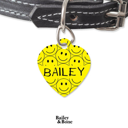 Bailey And Bone Pet Tag Heart Yellow Smiley Face Pet Tag
