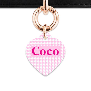 Bailey And Bone Pet Tag Light Pink Houndstooth Pet Tag