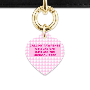 Bailey And Bone Pet Tag Light Pink Houndstooth Pet Tag