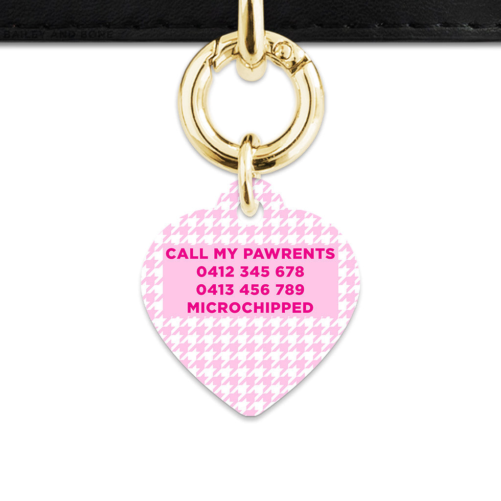 Bailey And Bone Pet Tag Light Pink Houndstooth Pet Tag