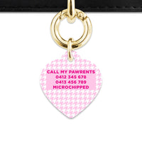 Bailey And Bone Pet Tag Light Pink Houndstooth Pet Tag
