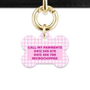 Bailey And Bone Pet Tag Light Pink Houndstooth Pet Tag