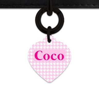 Bailey And Bone Pet Tag Light Pink Houndstooth Pet Tag