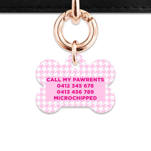 Bailey And Bone Pet Tag Light Pink Houndstooth Pet Tag