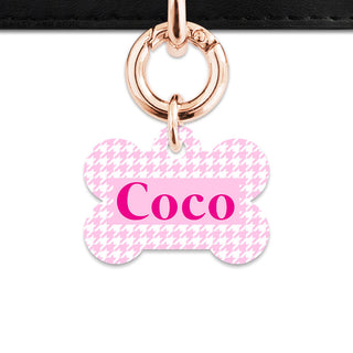 Bailey And Bone Pet Tag Light Pink Houndstooth Pet Tag