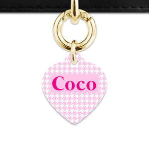 Bailey And Bone Pet Tag Light Pink Houndstooth Pet Tag