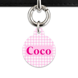 Bailey And Bone Pet Tag Light Pink Houndstooth Pet Tag