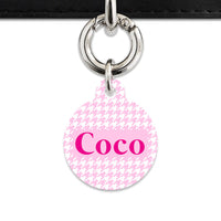 Bailey And Bone Pet Tag Light Pink Houndstooth Pet Tag
