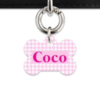 Bailey And Bone Pet Tag Light Pink Houndstooth Pet Tag