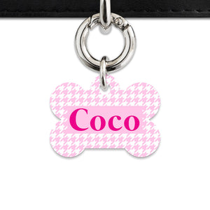 Bailey And Bone Pet Tag Light Pink Houndstooth Pet Tag