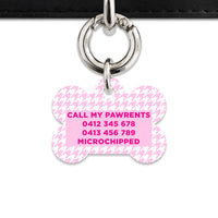 Bailey And Bone Pet Tag Light Pink Houndstooth Pet Tag