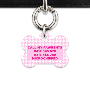 Bailey And Bone Pet Tag Light Pink Houndstooth Pet Tag