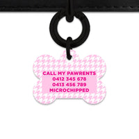 Bailey And Bone Pet Tag Light Pink Houndstooth Pet Tag