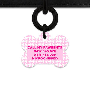 Bailey And Bone Pet Tag Light Pink Houndstooth Pet Tag