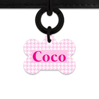 Bailey And Bone Pet Tag Light Pink Houndstooth Pet Tag