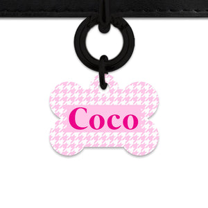 Bailey And Bone Pet Tag Light Pink Houndstooth Pet Tag