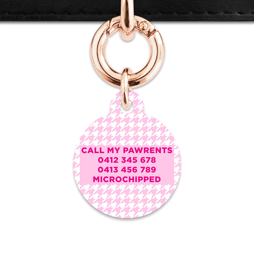 Bailey And Bone Pet Tag Light Pink Houndstooth Pet Tag