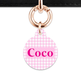 Bailey And Bone Pet Tag Light Pink Houndstooth Pet Tag
