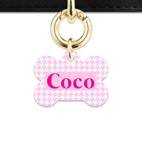 Bailey And Bone Pet Tag Light Pink Houndstooth Pet Tag