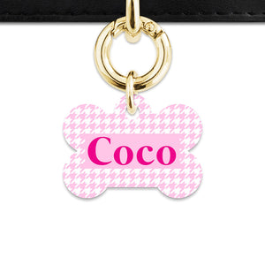 Bailey And Bone Pet Tag Light Pink Houndstooth Pet Tag