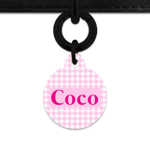 Bailey And Bone Pet Tag Light Pink Houndstooth Pet Tag