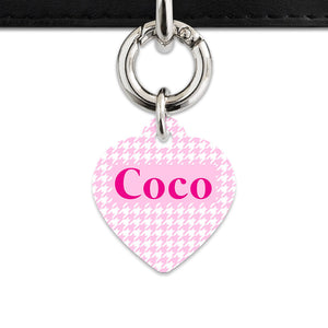 Bailey And Bone Pet Tag Light Pink Houndstooth Pet Tag