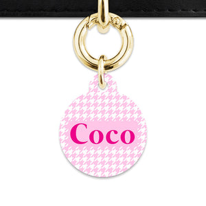 Bailey And Bone Pet Tag Light Pink Houndstooth Pet Tag